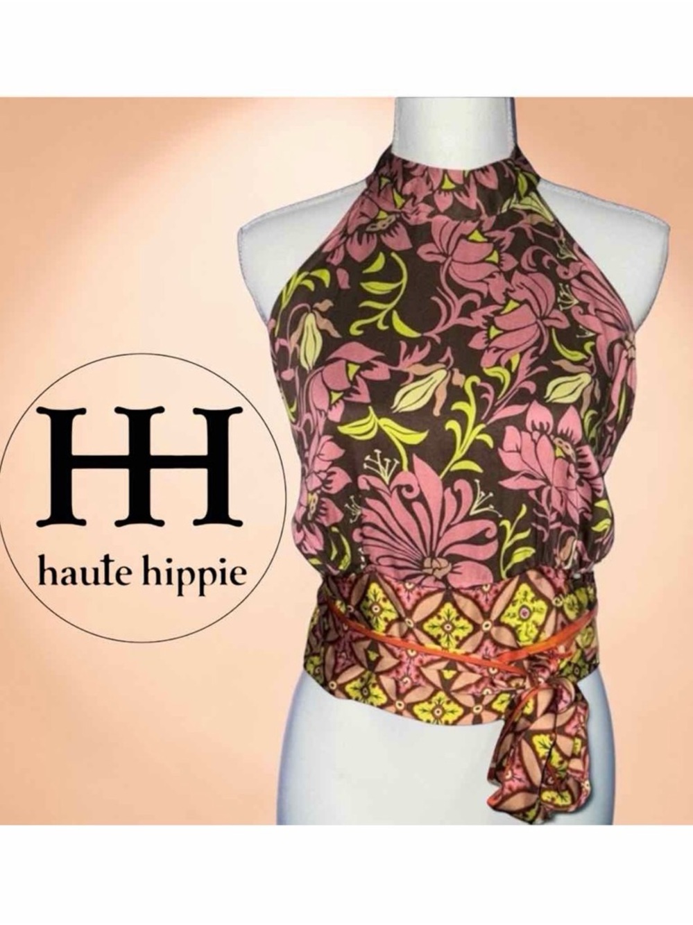 Haute Hippie • NWT Open Back Floral Halter Top || Large